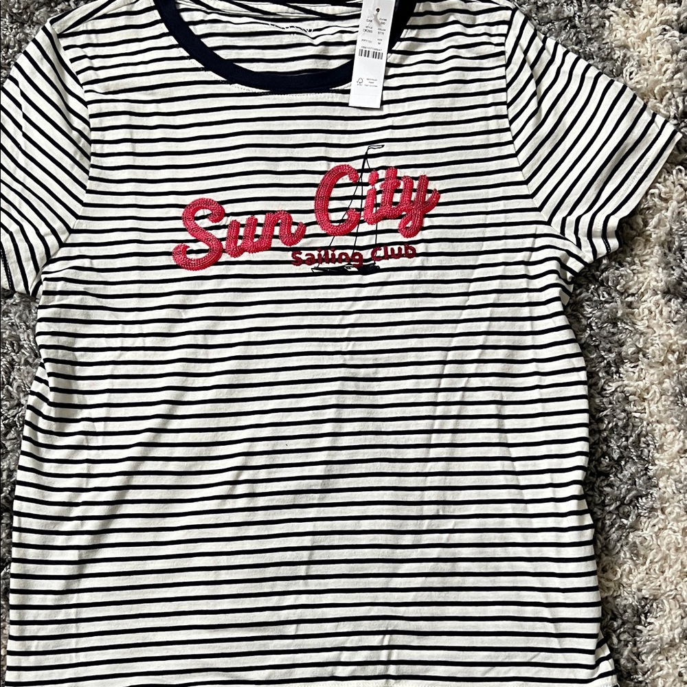 Striped Women’s  T-Shirt - Navy and White